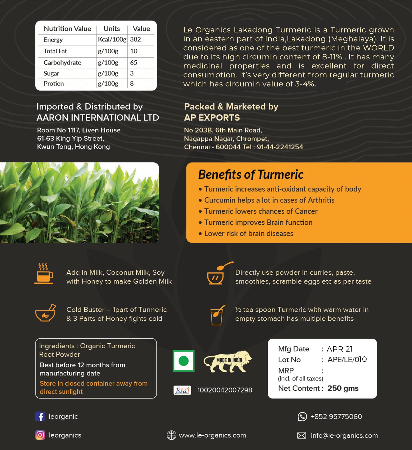 LAKADONG TURMERIC 250 g ( WORLD'S BEST TURMERIC )