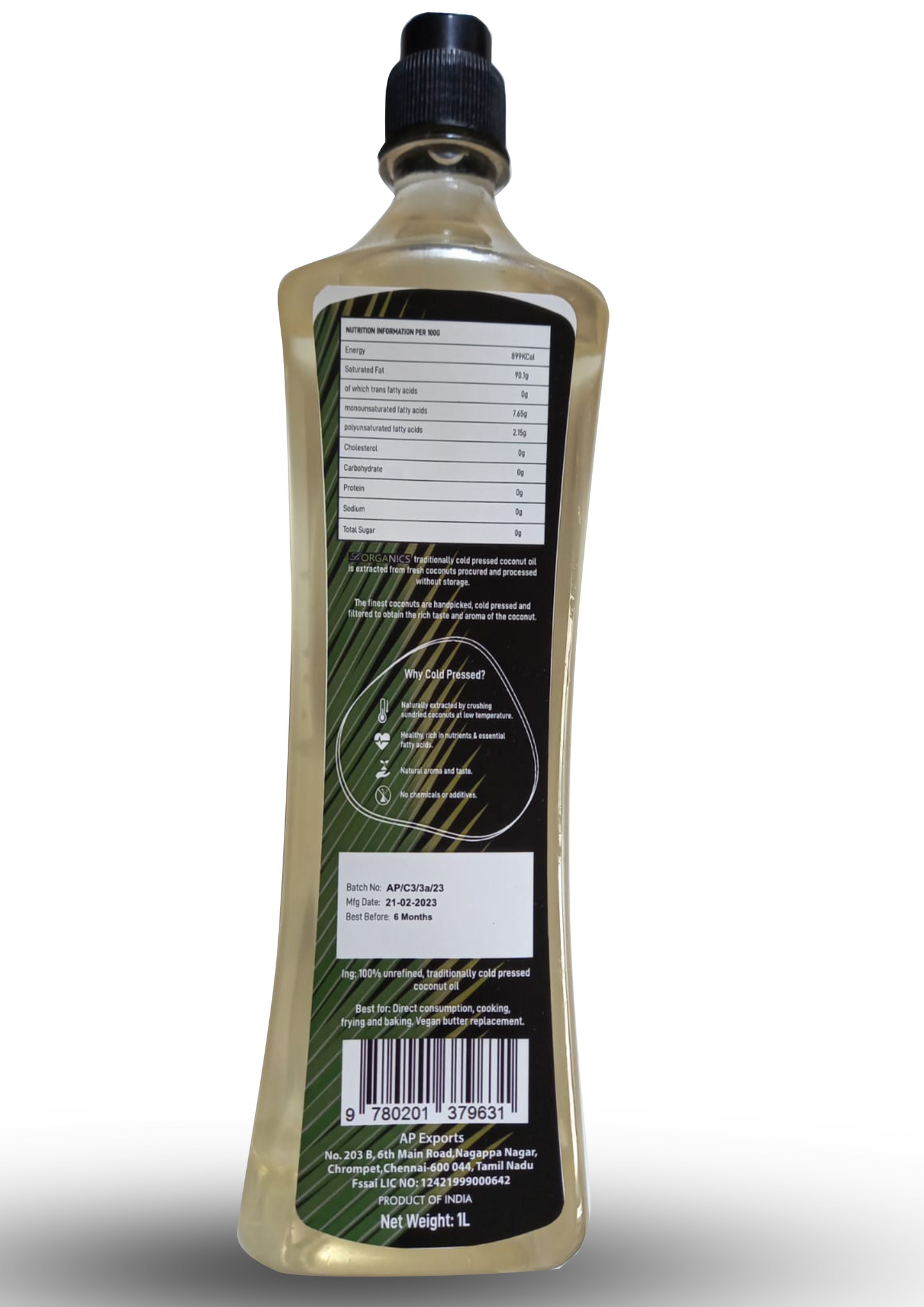 Cold Pressed Coconut Oil Refill pack 1 lit