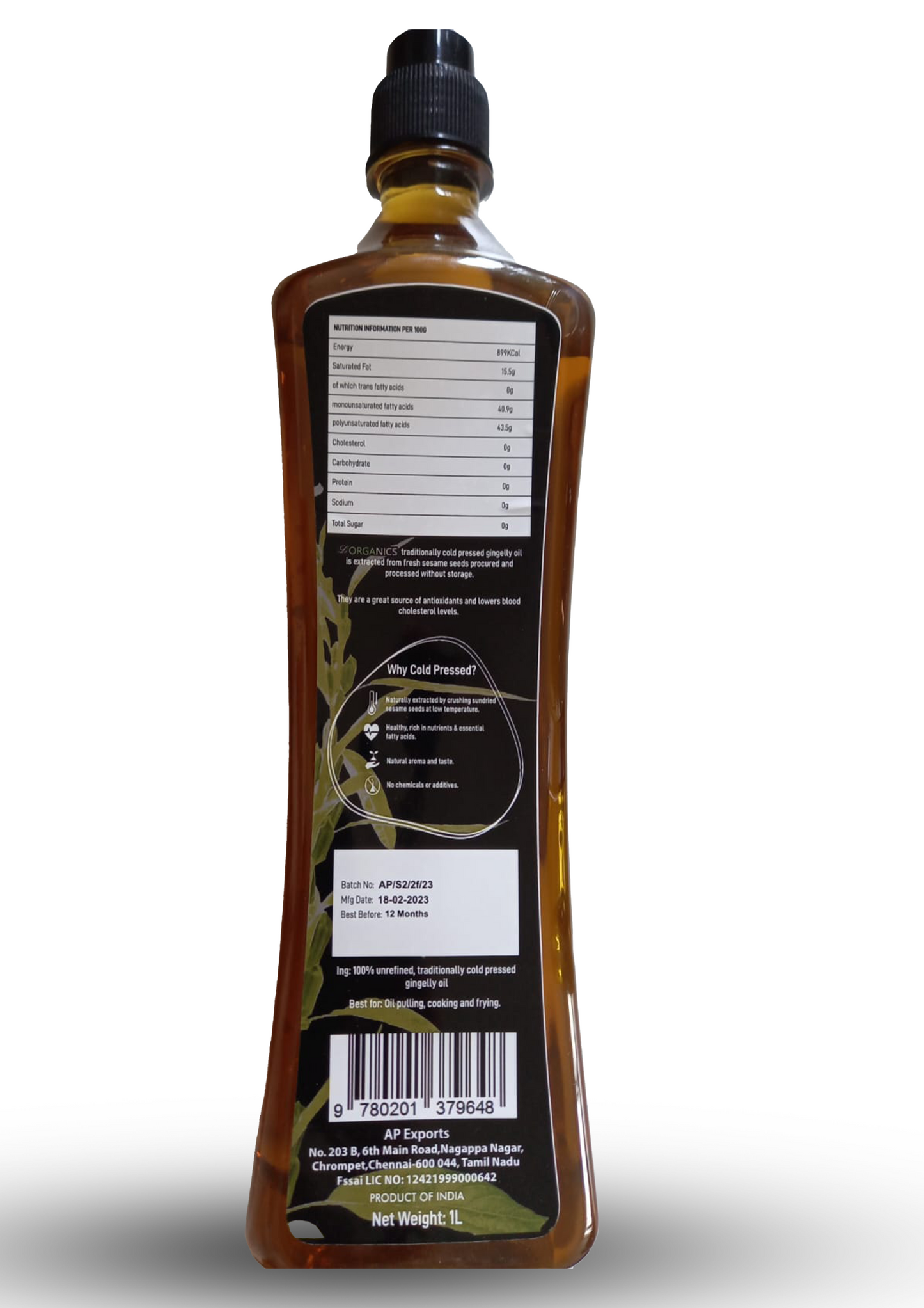 Cold Pressed Sesame Oil Refill Pack 1 Lit