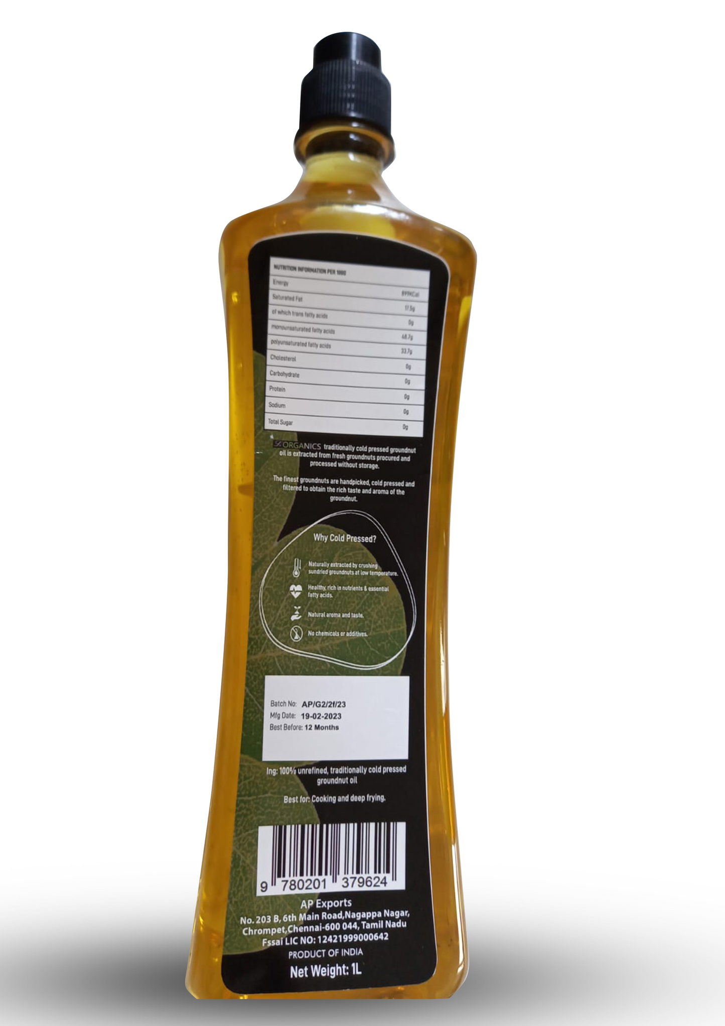 Cold Pressed Peanut Oil Refill Pack 1 Lit